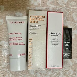 Clarins Body Firming Cream + shiseido makeup remover more NEW $45